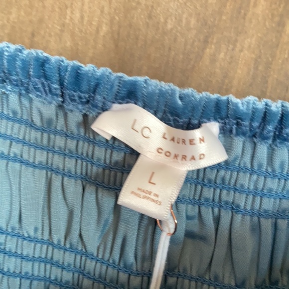 Offer $20 LC Lauren Conrad smocked flounce hem velvet dress duller blue size L - Picture 7 of 17